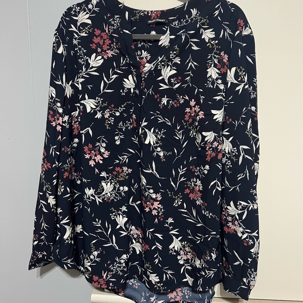 Hilary Radley Navy Floral Blouse